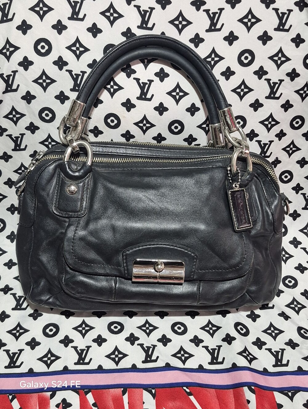 Y2K Coach Black Leather Satchel with Silver Hardware